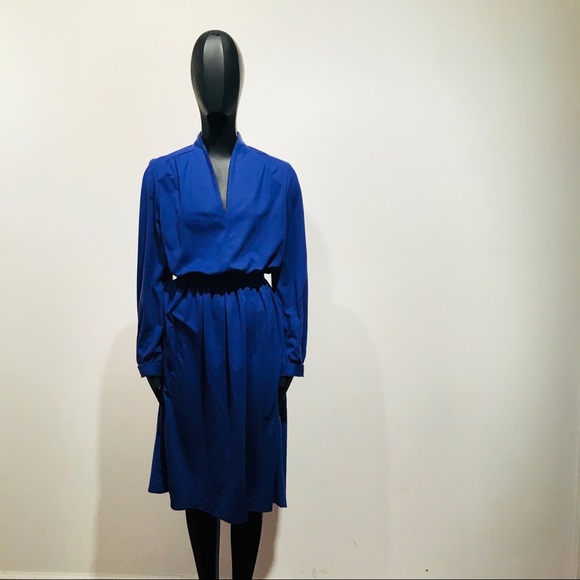 Vintage Dresses & Skirts - VINTAGE 80s Periwinkle Cotton Knit Dress sz 7/8